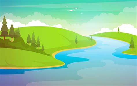 River Mountain Landscape Illustration Templatemonster