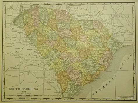 Vintage 1912 Atlas Map ~ South Carolina ~ Old And Authentic ~ Free Sandh 21 89 Picclick
