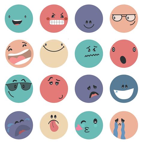 Round Abstract Comic Faces With Various Emotions Different Colorful