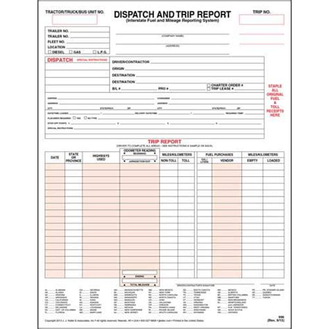 Dispatch And Trip Report Vertical Padded Format