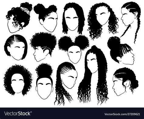 Set Female Afro Hairstyles Collection Of Vector Image