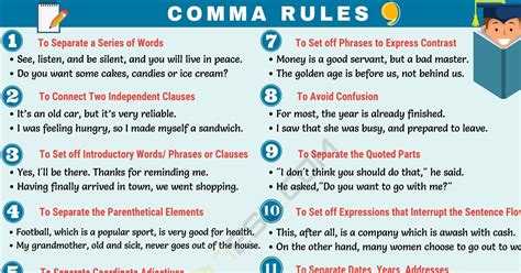 Comma Rules When To Use Commas In English 7 E S L