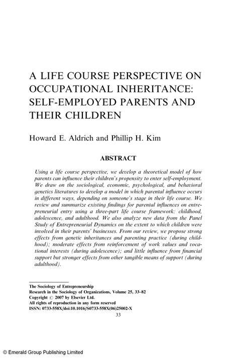 Pdf A Life Course Perspective On Occupational Inheritance Self