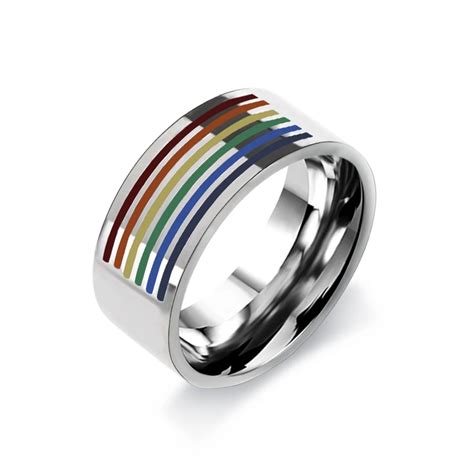 buy new 1pcs rainbow ring lesbian gay pride ring stainless steel women men