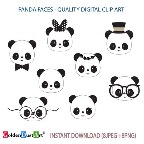 Cute Panda Faces Clip Art Panda Clip Art Panda Faces Kawaii Etsy