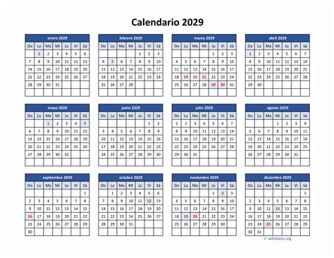 Calendario De México Del 2029 Con Los Días Festivos