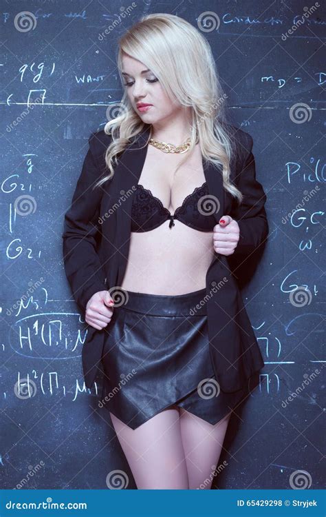 Blonde Teacher Wearing Lingerie Stock Photo Image Of Unbuttoning