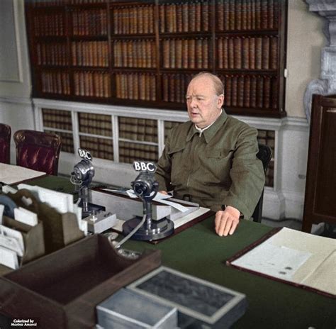 Winston Churchill Making A Radio Address From The Cabinet Room At 10