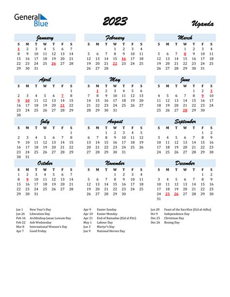 2023 Uganda Calendar With Holidays