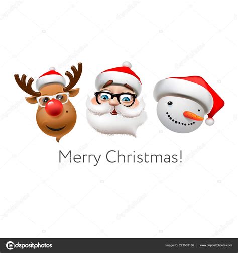 Holiday Emoticon Set Icons Christmas Emoji Symbols Reindeer Santa Claus
