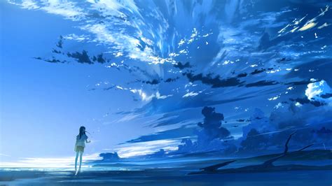 Wallpaper Sky Blue Clouds Anime Girls 2183x1228