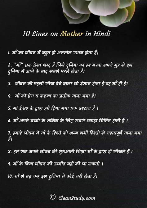 10 Lines On Mother In Hindi