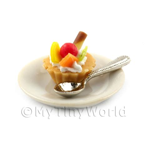 Dolls House Tarts And Cupcakes Dolls House Miniature 4 Fruit Tart On A Plate With A Spoon