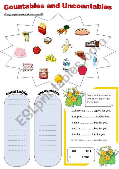 Countableuncountable Nouns English Esl Worksheets For Countable And