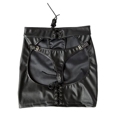 faux leather lace up spanking skirt sex fetish clubwear open hip bondage skirts toys