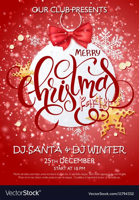 Merry Christmas Party Poster With Paper Royalty Free Vector