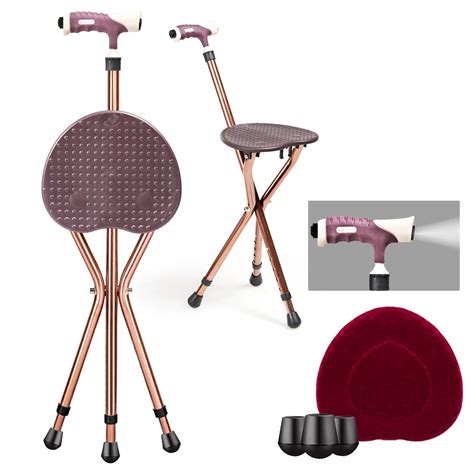 Front wheel of rubber wheel, good grounding, strong stability, high surface friction coefficient, rubber foot pad hind legs. Adjustable Folding Cane Seat, Aluminum Alloy Crutch Chair ...