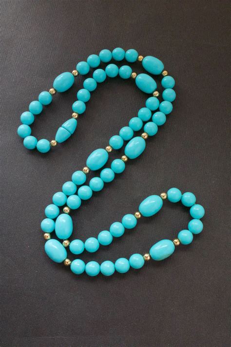 Vintage Turquoise Bead Necklace Etsy Beaded Necklace Turquoise