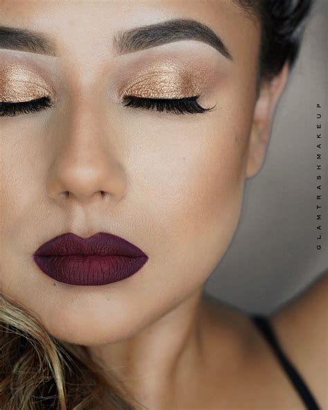 Gold And Burgundy Lips Burgundy Makeup Fall Wedding Makeup Burgundy