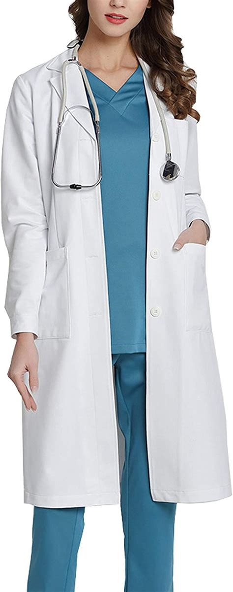 WWOO Women S Professional Lab Coat White Doctor Workwear Scrub Uniforms