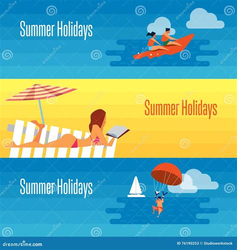 Summer Holidays Banner With Girl On Beach Stock Vector Illustration