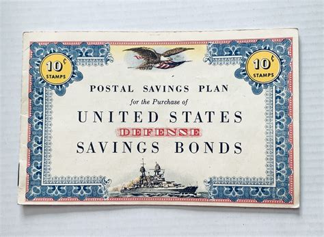 40s Wwii Postal Savings Plan Us Defense Savings Bond Book Album 10 Cent