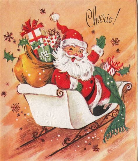 Vintage Greeting Card Christmas Santa Claus Sleigh Cheerio V197