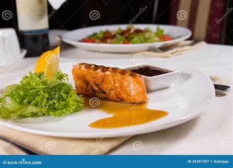 Plated Grilled Fish With Garnishes Stock Image Image Of Healthy