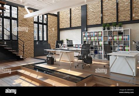 Contemporary Office Interior 3d Rendering Design Concept Stock Photo