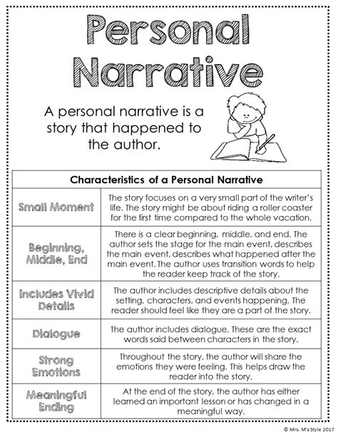 Personal Narrative Anchor Chart Teaching Narrative Writing Writing
