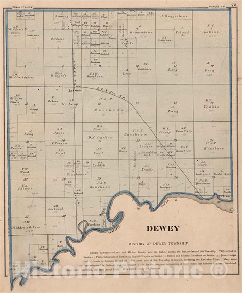 Historic Wall Map 1874 Dewey Township Laporte County Indiana Vi
