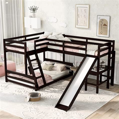 Buy Merax L Shaped Triple Beds Twin Over Full Bunk Bed For Kids Solid