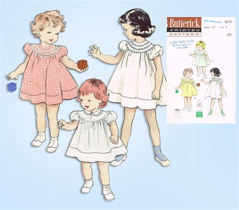 1950s Vintage Butterick Sewing Pattern 6177 Sweet Baby Girls Dress Sz4