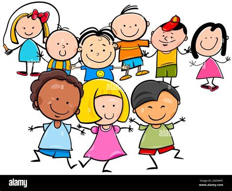 Grupo De Niños Felices Personajes De Dibujos Animados