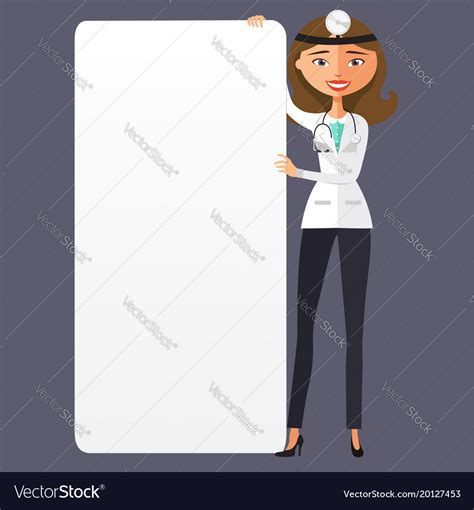 Woman Doctor With A Blank Presentation Flat Vector Image