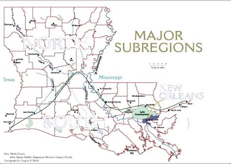 Louisiana Folk Regions Map Three Major Subregions