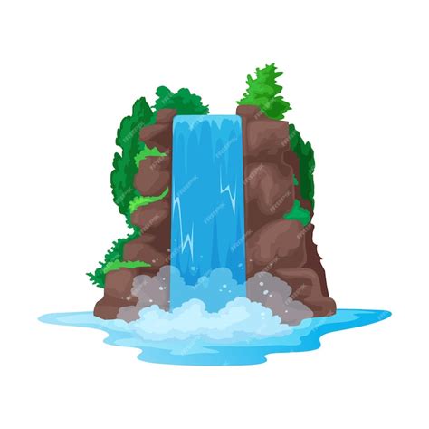 Premium Vector Waterfall Streaming Falling Water From Hill Cliff