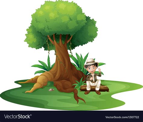 A Boy Sitting Under The Big Tree Royalty Free Vector Image