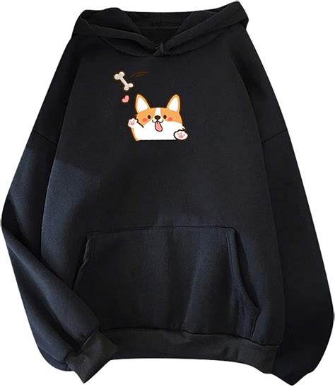 Drawstring Sleeve Long Hoodies Pullover Sweatshirt Printed Cat Casual
