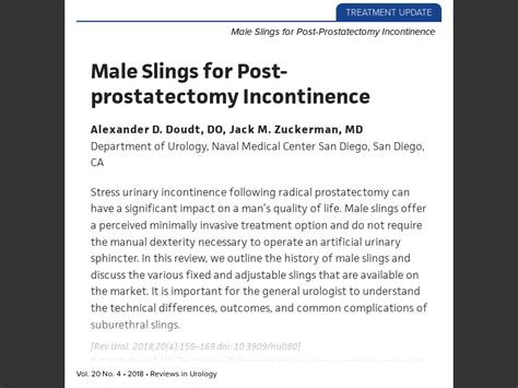 Reviews In Urology Volume No Male Slings For Post Prostatectomy Incontinence