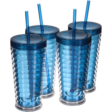 Mainstays 24 Oz Blue Double Wall Tumblers 4 Ct Box