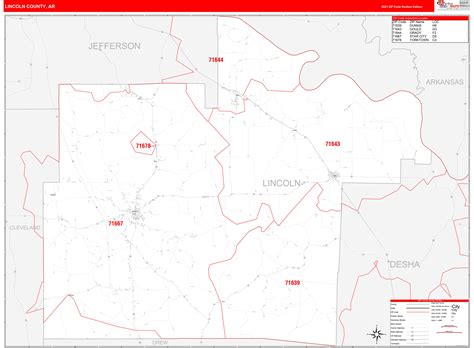 Lincoln County Ar Zip Code Wall Map Red Line Style By Marketmaps