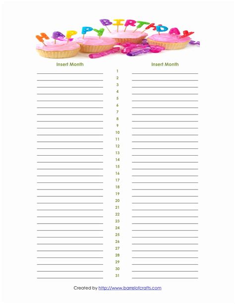 Employee Birthday List Template Best Of 8 Best Of Printable Monthly
