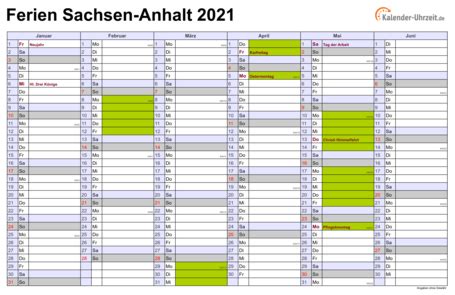 Wir haben einen speziellen kalender 2021 zum ausdrucken als pdf für sie erstellt. Ferien Sachsen-Anhalt 2021 - Ferienkalender zum Ausdrucken