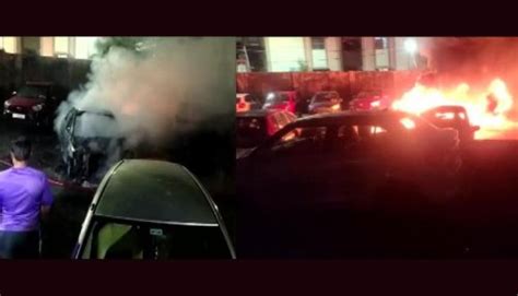 Three Cars Charred After Electric Vehicle Catches Fire At Hyderabad