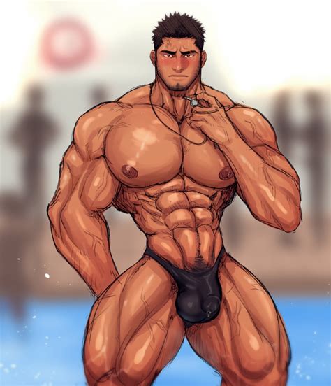 Toto Artist Original Highres Boy Abs Bara Blush Bulge Coach