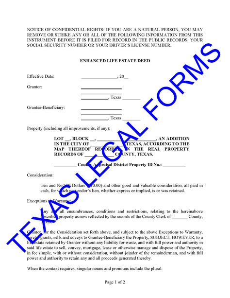 Enhanced Life Estate Deed Lady Bird Deed Texas Legal Forms By David