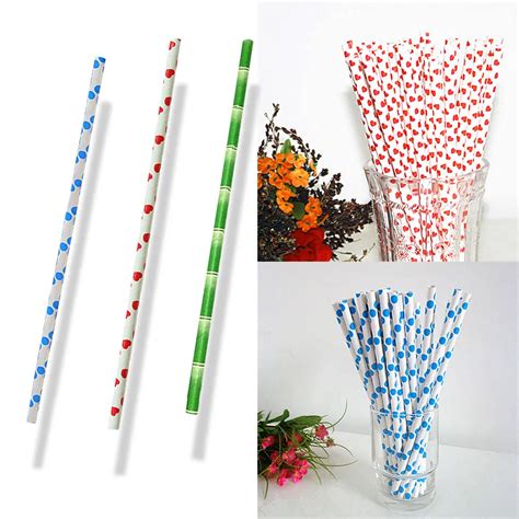 25pcs Green Biodegradable Paper Straw Color Bamboo Biodegradable Paper
