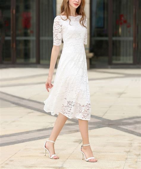 Look At This Coeur De Vague White Lace Boatneck A Line Midi Dress On