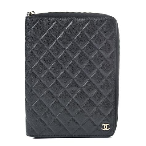 Chanel Caviar Quilted Zip Around Notebook Agenda Cover Black 500227